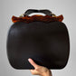 1960s Dark Brown Black Top Handle Leather Tortoise Shell Frame Bag
