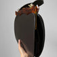 1960s Dark Brown Black Top Handle Leather Tortoise Shell Frame Bag