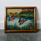 1950s Mid-Century Wood Framed Needlepoint Artwork of Ducks in Flight
