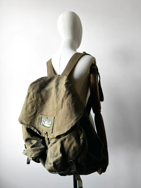 1990s Olive Green Spanish Canvas Military Rucksack Backpack