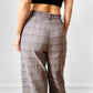 1970s Taupe and Brown Plaid Rolled Cuff Wide Leg Crop Trousers - Waist 28