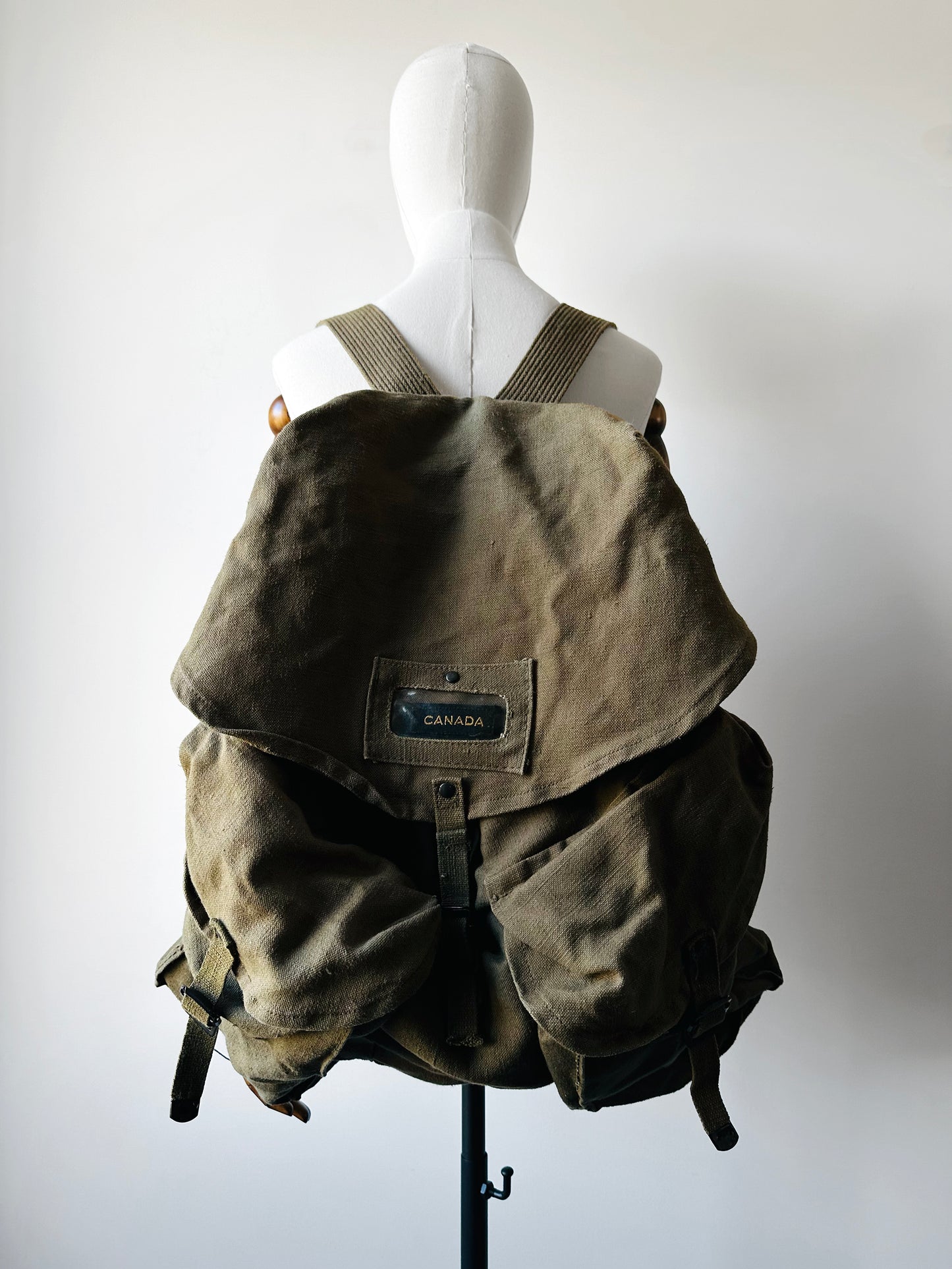 1990s Olive Green Spanish Canvas Military Rucksack Backpack