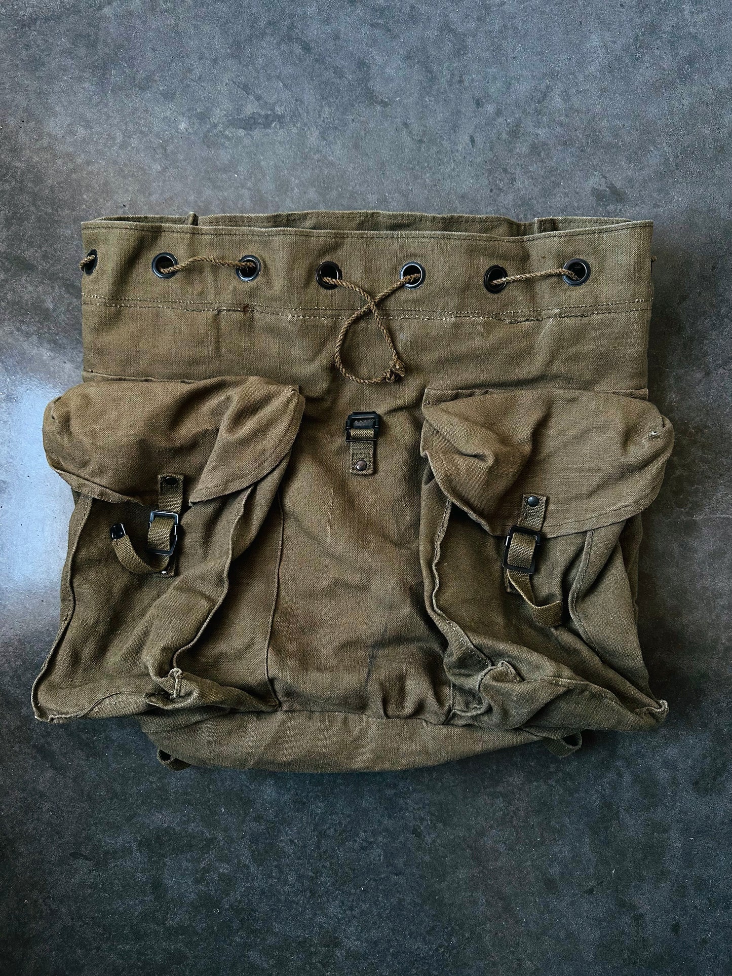 1990s Olive Green Spanish Canvas Military Rucksack Backpack