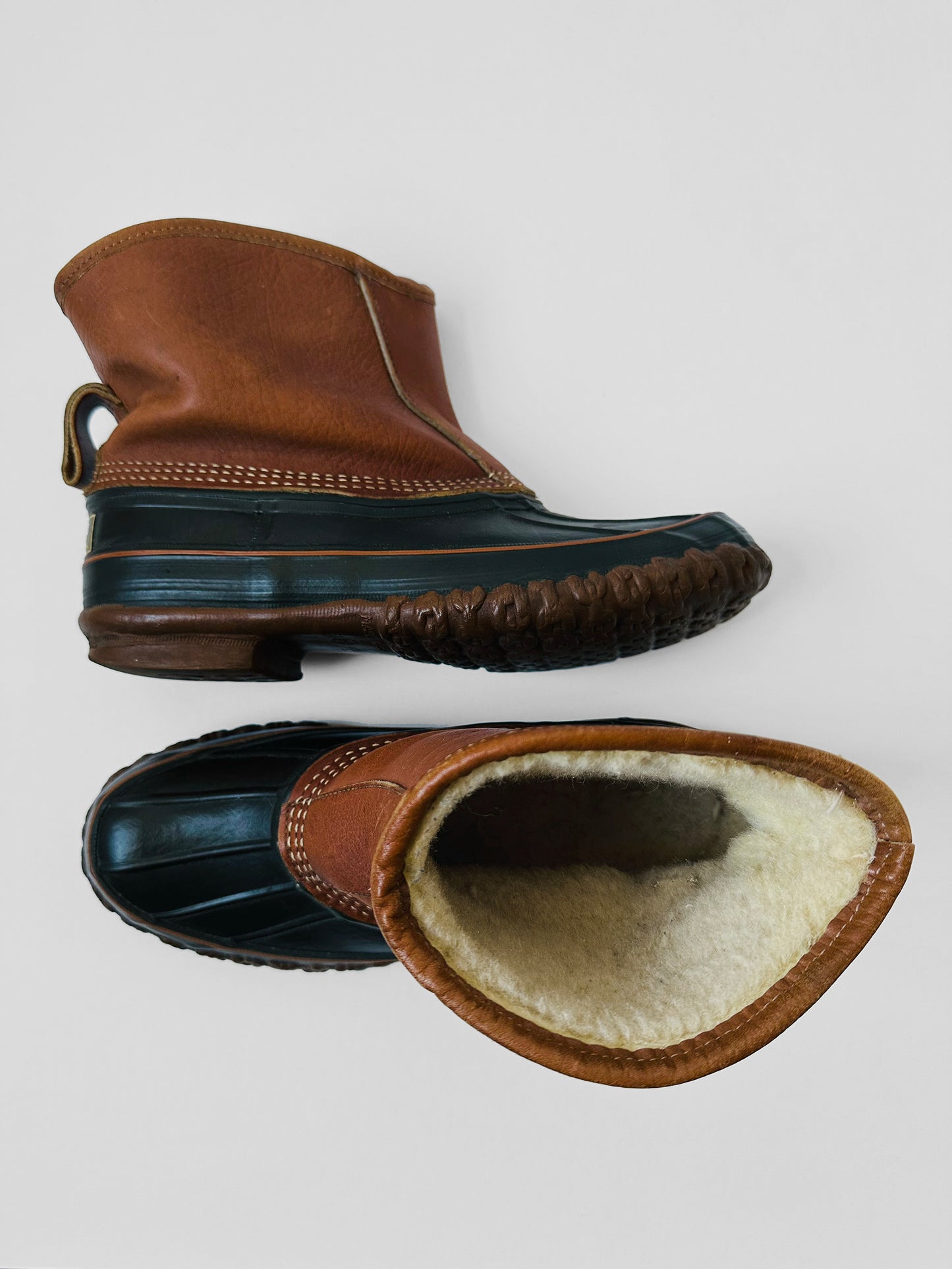 1950s Mid-Century L.L. Bean Leather and Rubber Shearling Lined Boots