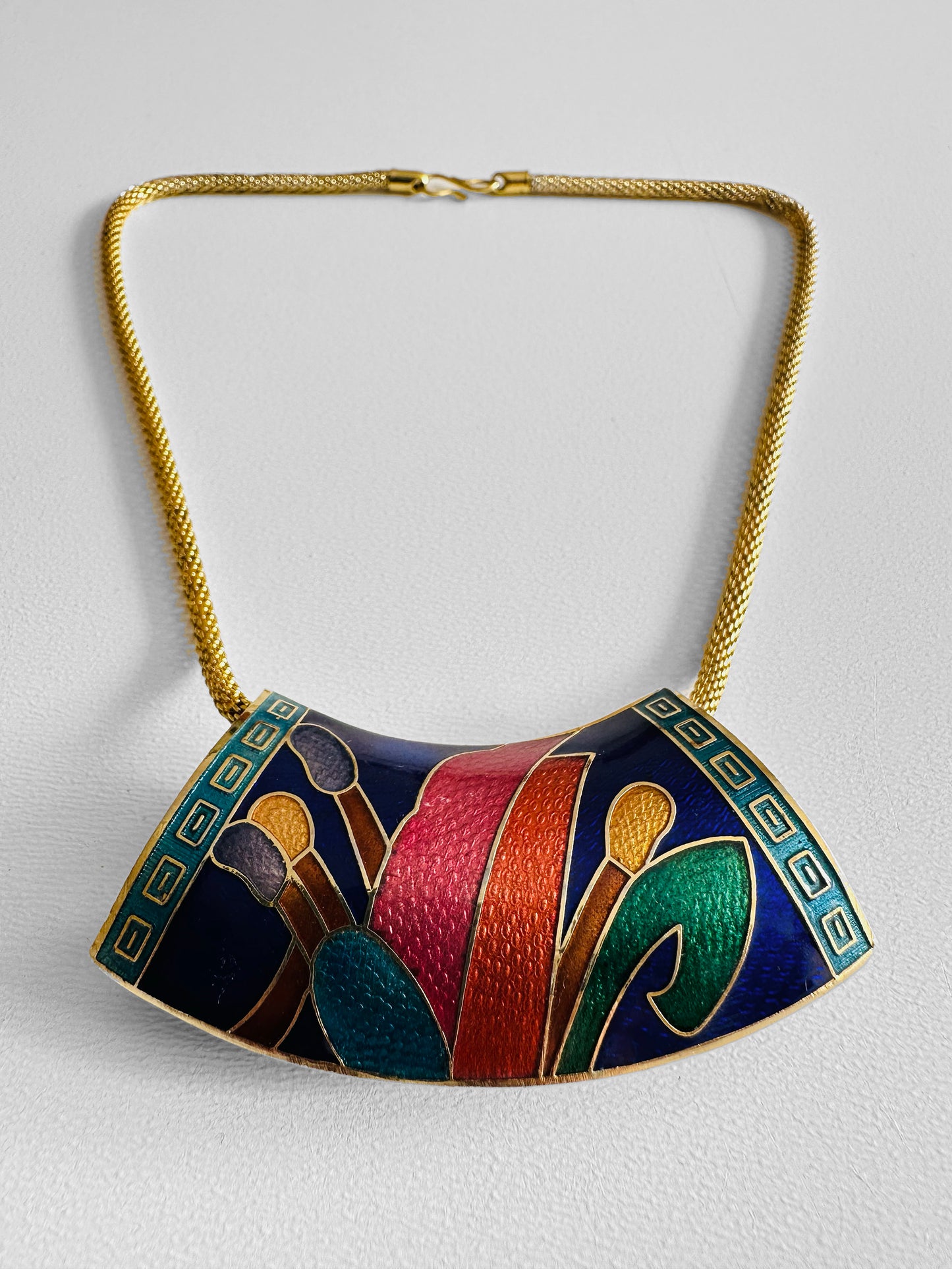 1980s Jewel-Toned Enamel Gold-Toned Statement Necklace