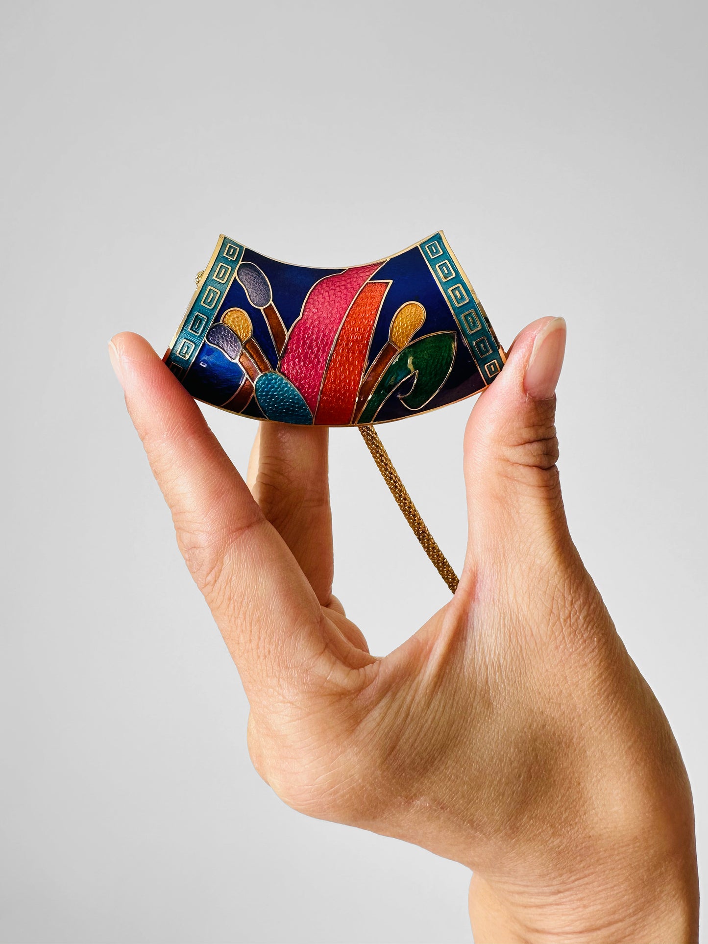 1980s Jewel-Toned Enamel Gold-Toned Statement Necklace