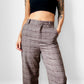 1970s Taupe and Brown Plaid Rolled Cuff Wide Leg Crop Trousers - Waist 28