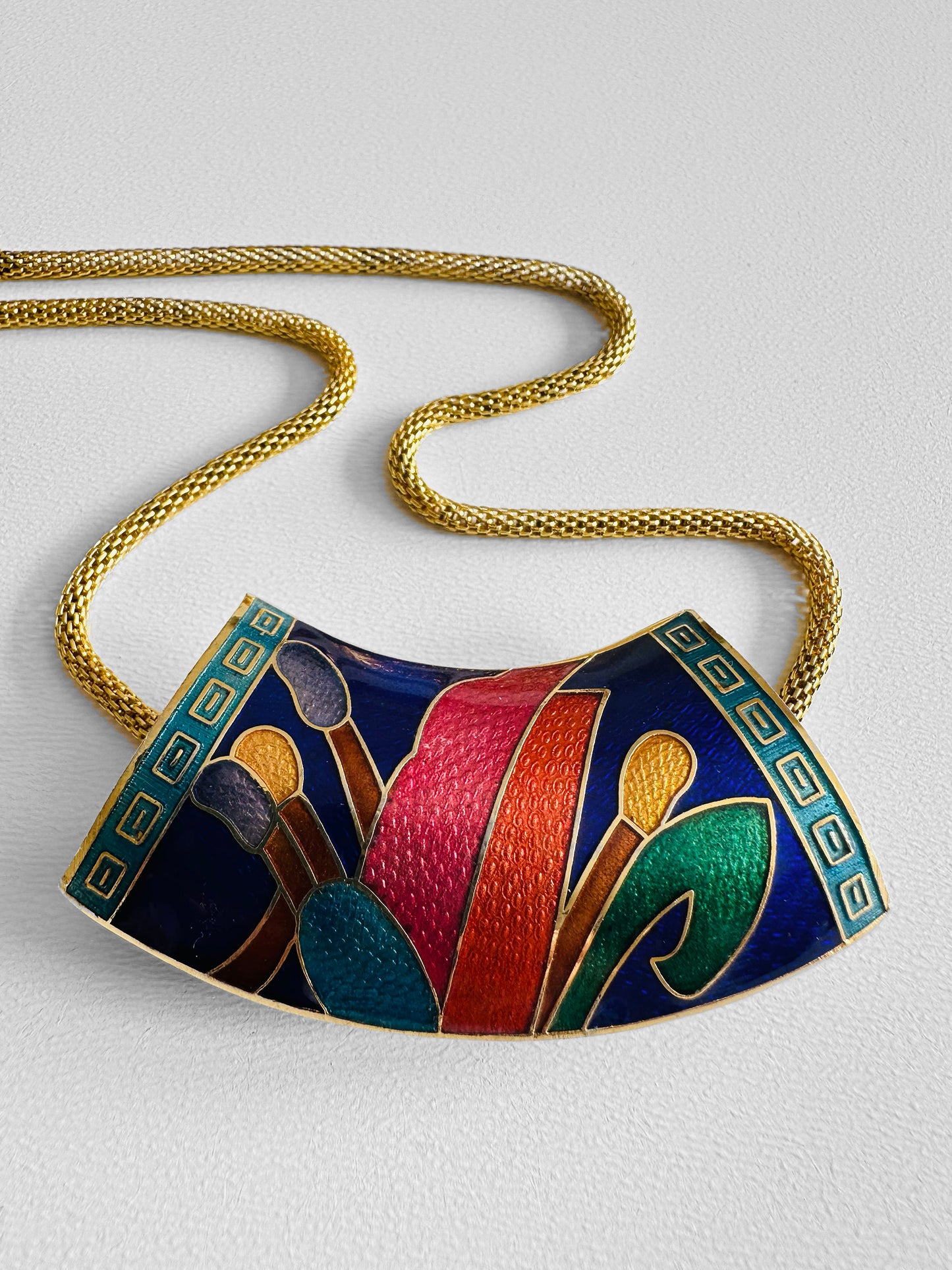 1980s Jewel-Toned Enamel Gold-Toned Statement Necklace