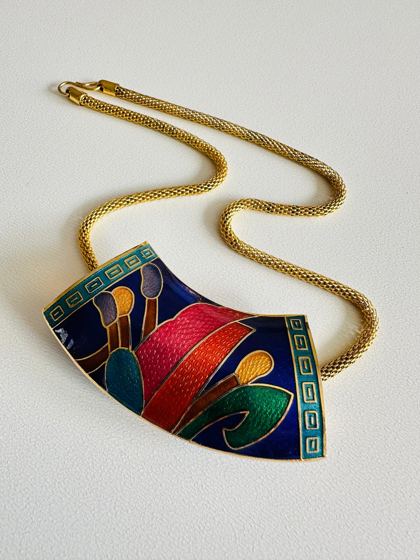 1980s Jewel-Toned Enamel Gold-Toned Statement Necklace