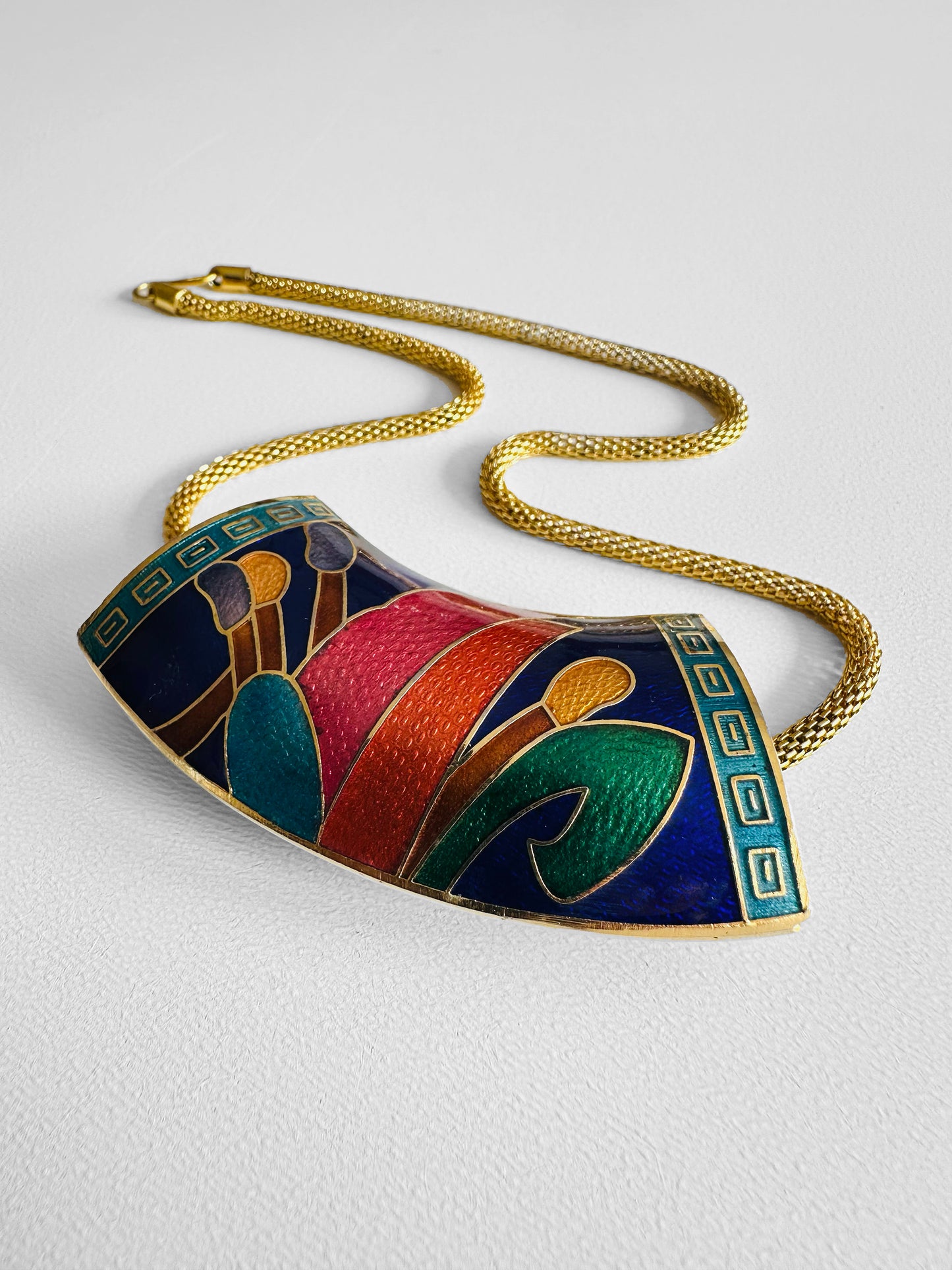1980s Jewel-Toned Enamel Gold-Toned Statement Necklace