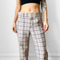 1970s Off-White Plaid Mid-Rise Flare Leg Trousers - Waist 34.5