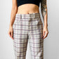 1970s Off-White Plaid Mid-Rise Flare Leg Trousers - Waist 34.5