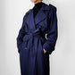 1980s Dark Eggplant Belted Double-Breasted Wool Trench Coat - Sz. S/M/L