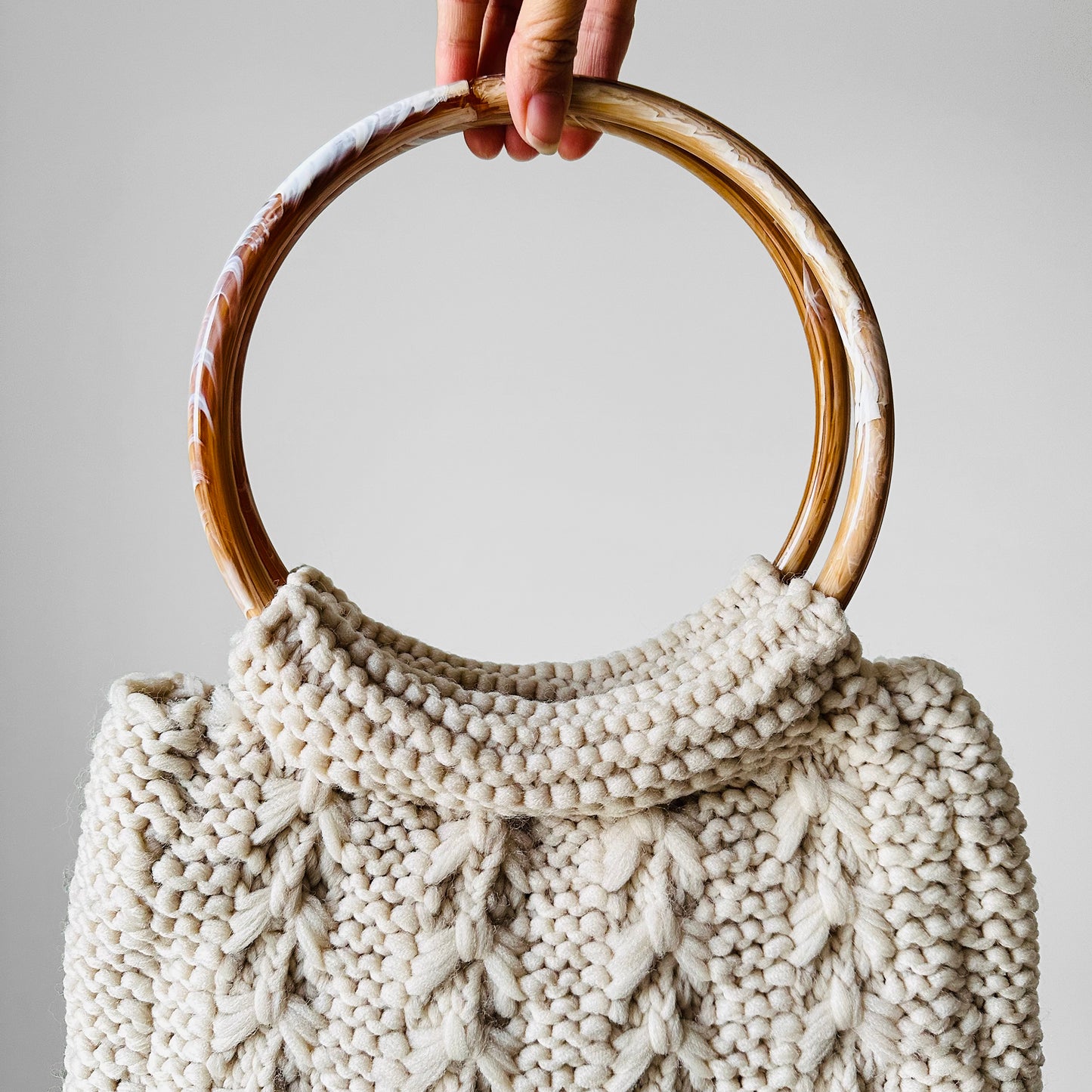 Off White Handmade Knit Boho Handbag