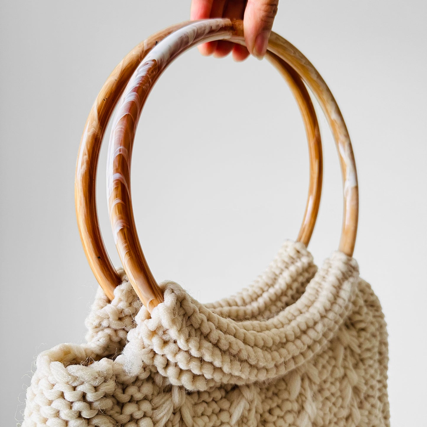 Off White Handmade Knit Boho Handbag