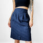 1980s Dark Wash Soft Chambray Elastic Waist Pleated Skirt - Waist 27 - 29