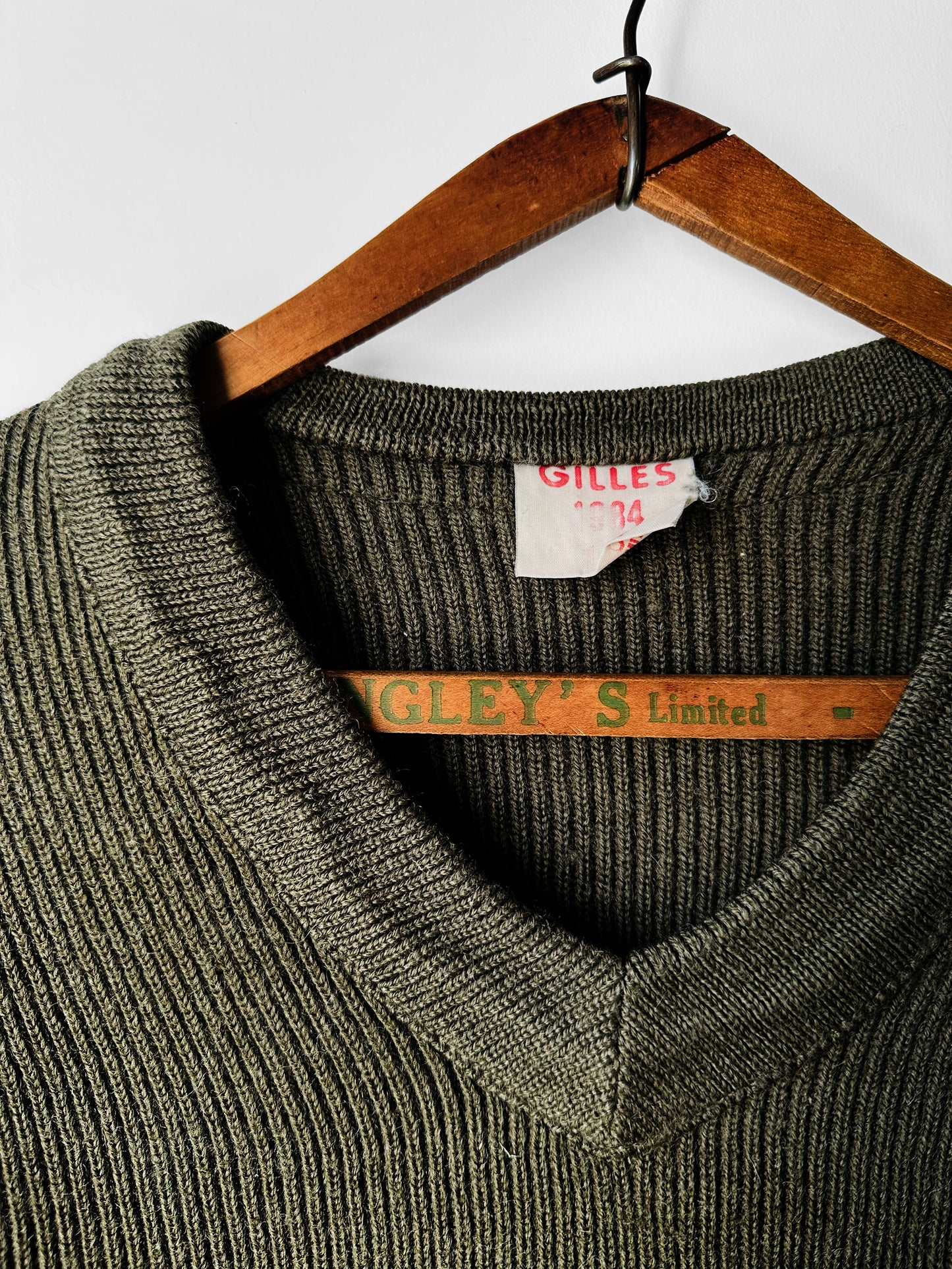 1980s French Military-Style Ribbed Wool Blended V-neck Sweater - Sz. Small