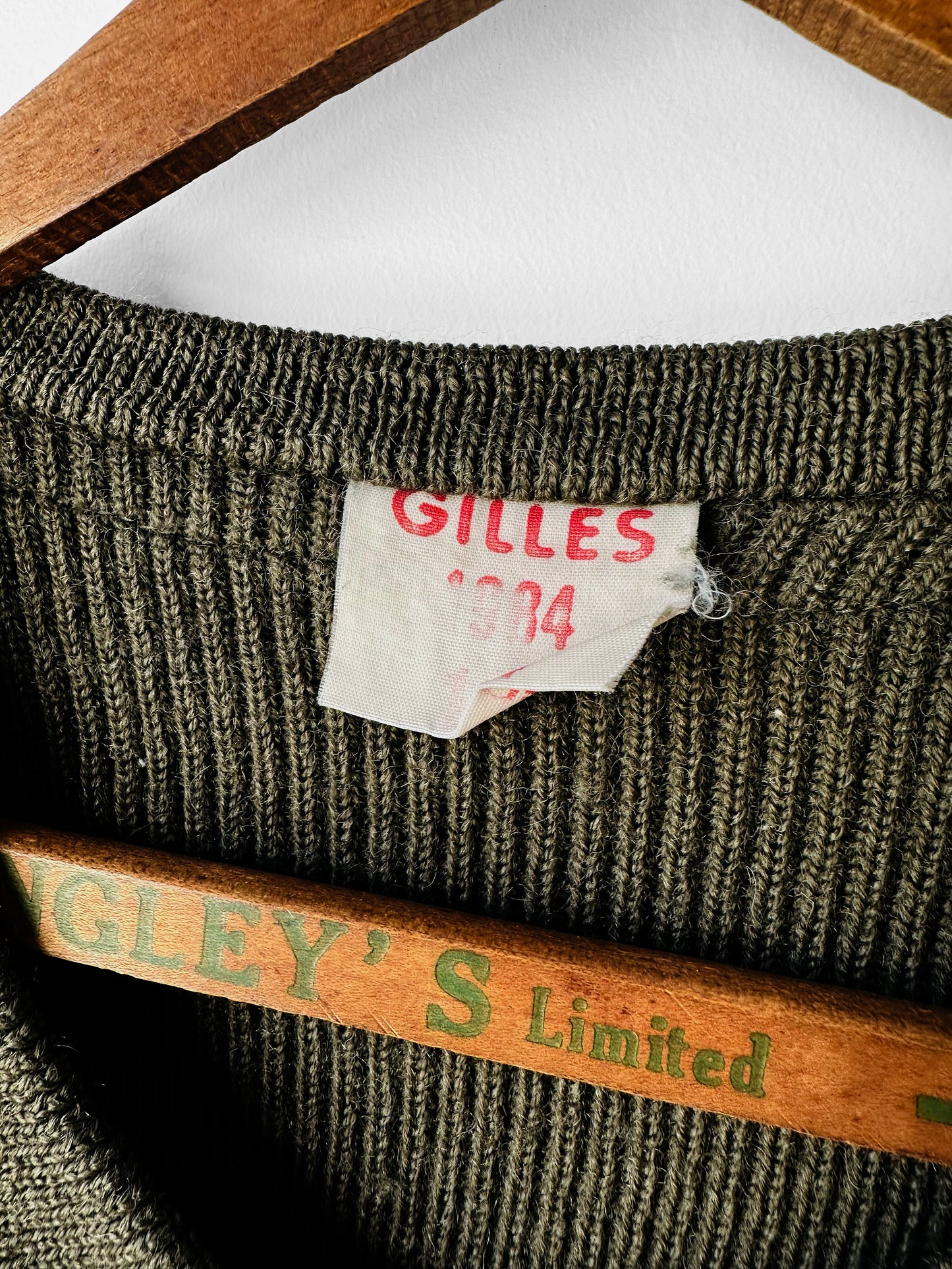 1980s French Military-Style Ribbed Wool Blended V-neck Sweater - Sz. Small