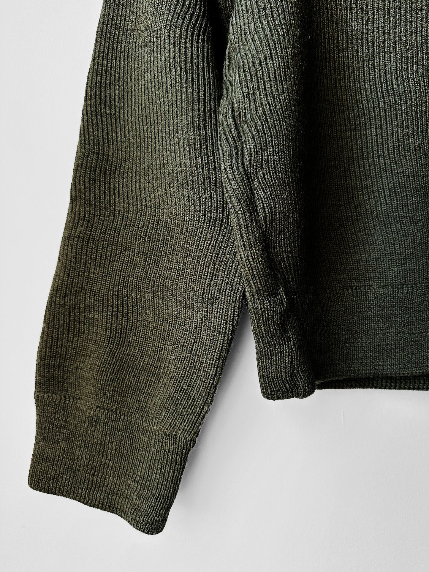 1980s French Military-Style Ribbed Wool Blended V-neck Sweater - Sz. Small