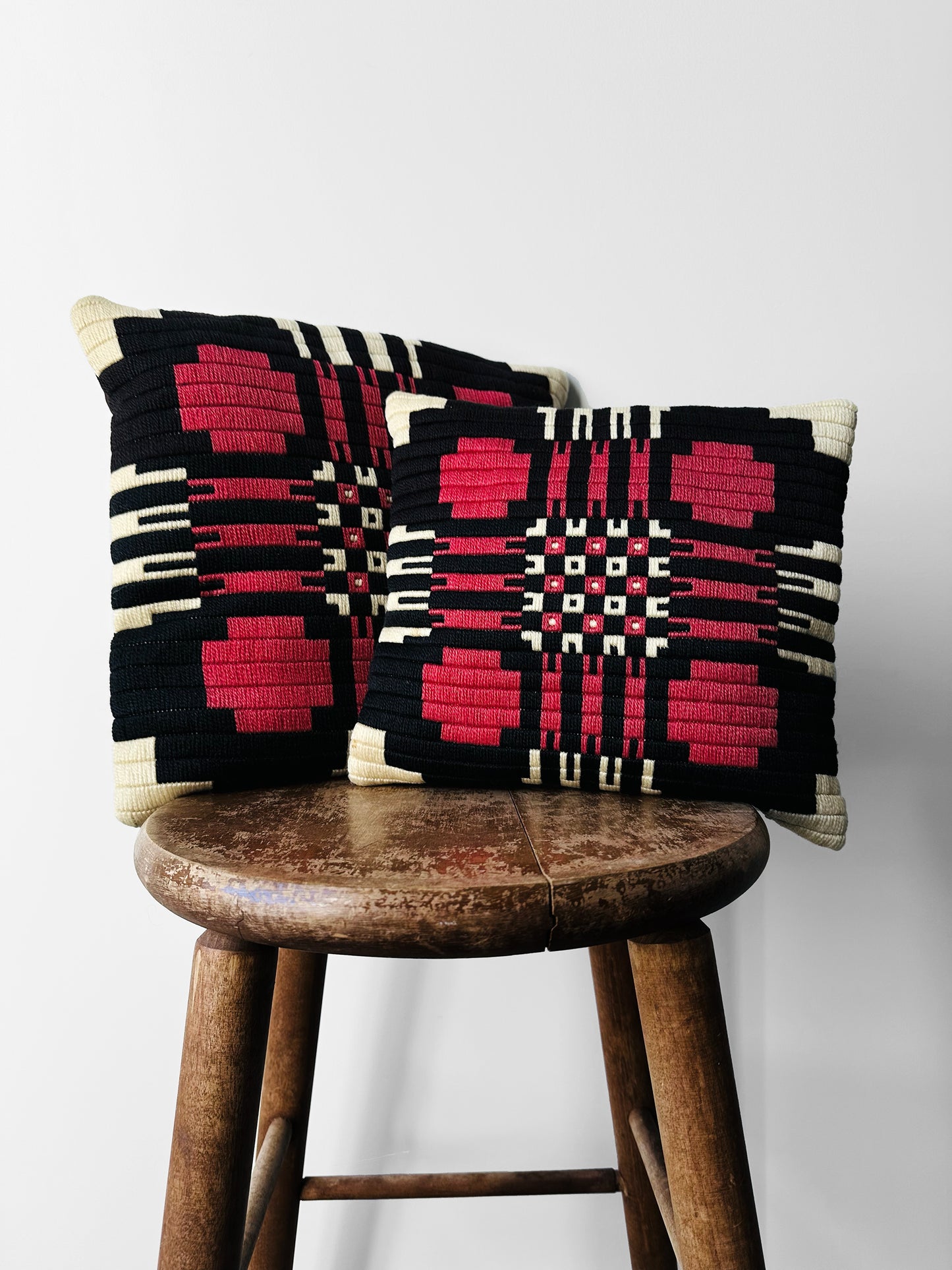 1960s Mid-Century Southwestern Style Hand Woven Wool Blend Geometric Cushion Set