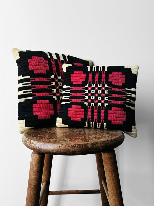 1960s Mid-Century Southwestern Style Hand Woven Wool Blend Geometric Cushion Set