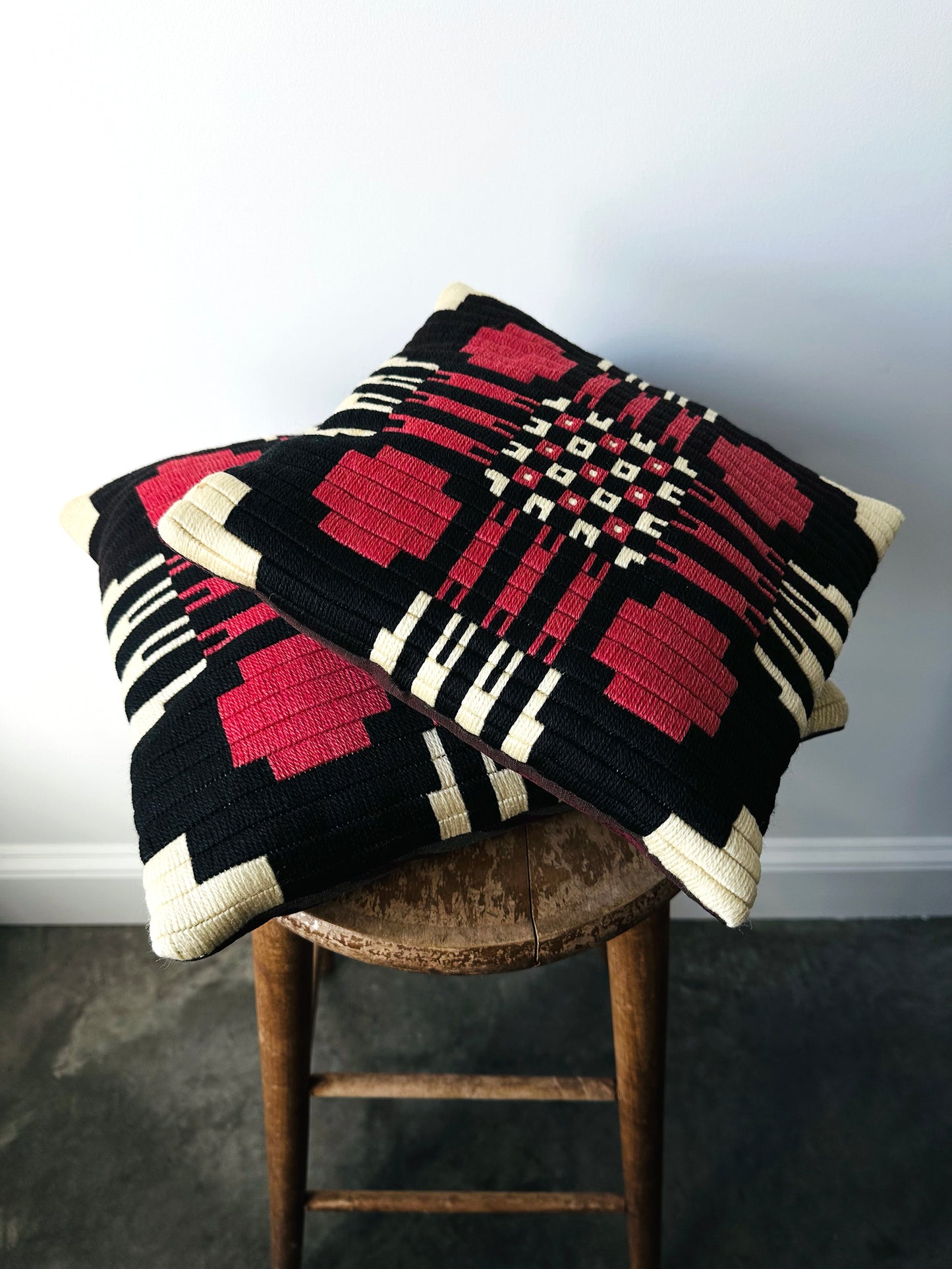1960s Mid-Century Southwestern Style Hand Woven Wool Blend Geometric Cushion Set