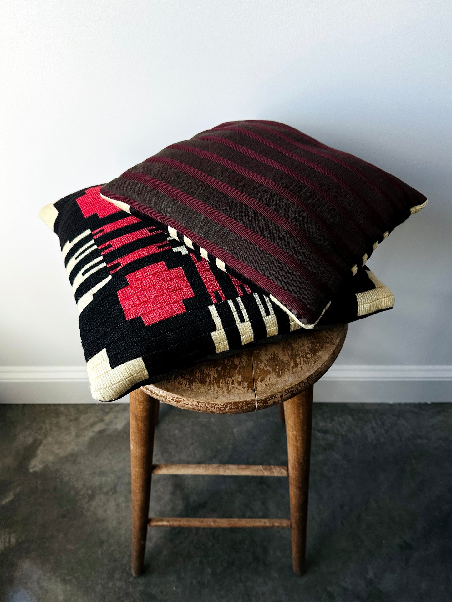 1960s Mid-Century Southwestern Style Hand Woven Wool Blend Geometric Cushion Set