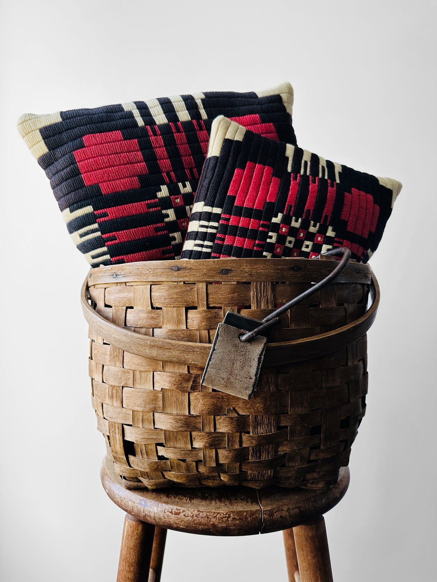 1960s Mid-Century Southwestern Style Hand Woven Wool Blend Geometric Cushion Set