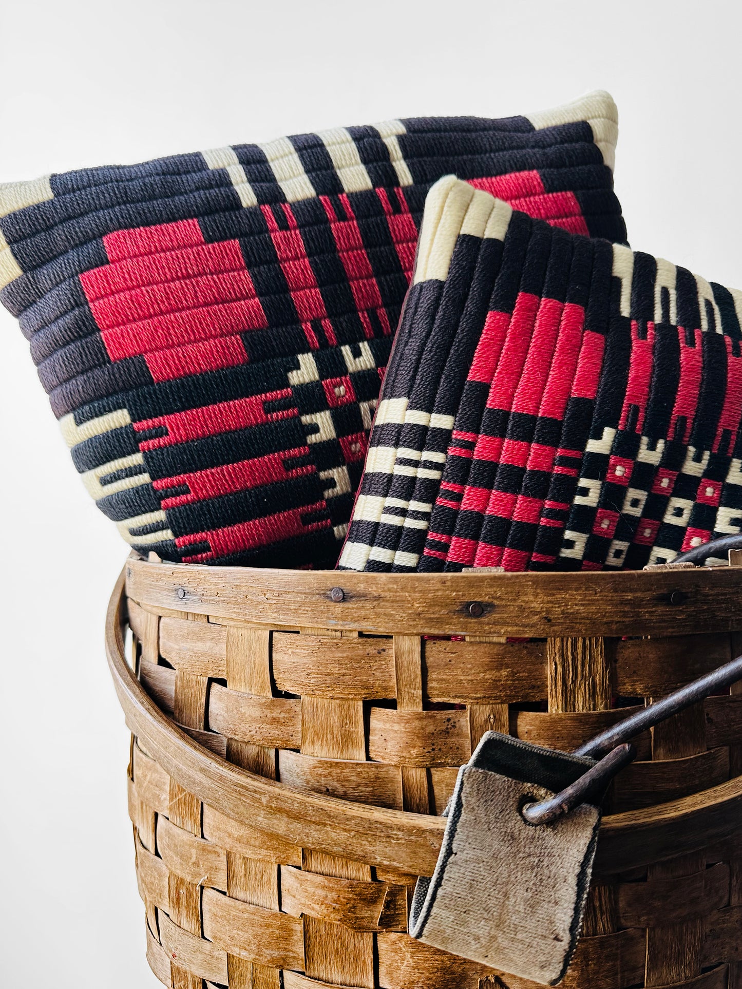 1960s Mid-Century Southwestern Style Hand Woven Wool Blend Geometric Cushion Set