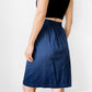 1980s Dark Wash Soft Chambray Elastic Waist Pleated Skirt - Waist 27 - 29