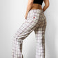 1970s Off-White Plaid Mid-Rise Flare Leg Trousers - Waist 34.5