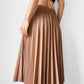 1970s Tan Elastic Waist Pleated Skirt - Sz. M/L