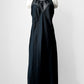 1990s Black Satin Sheer Embroidered Neck Slip Dress with Side Slit - Sz. M