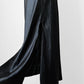 1990s Black Satin Sheer Embroidered Neck Slip Dress with Side Slit - Sz. M