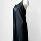 1990s Black Satin Sheer Embroidered Neck Slip Dress with Side Slit - Sz. M