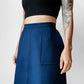 1970s Rich Navy Blue Zip Back A-line Skirt - Sz. M/L