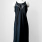 1990s Black Satin Sheer Embroidered Neck Slip Dress with Side Slit - Sz. M