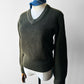 1980s French Military-Style Ribbed Wool Blended V-neck Sweater - Sz. Small
