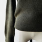 1980s French Military-Style Ribbed Wool Blended V-neck Sweater - Sz. Small