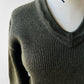 1980s French Military-Style Ribbed Wool Blended V-neck Sweater - Sz. Small