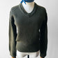 1980s French Military-Style Ribbed Wool Blended V-neck Sweater - Sz. Small