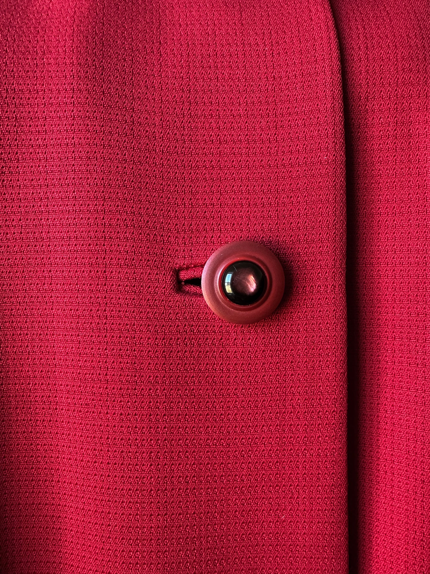 1950s Mid-Century Red Textured A-Line Wool Coat with Grey Fur Collar - Sz. S/M