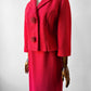 1960s Mid-Century Red Boucle Wool Skirt Suit with Decorative Tassel Buttons - Sz. Small