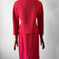 1960s Mid-Century Red Boucle Wool Skirt Suit with Decorative Tassel Buttons - Sz. Small