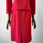 1960s Mid-Century Red Boucle Wool Skirt Suit with Decorative Tassel Buttons - Sz. Small