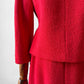 1960s Mid-Century Red Boucle Wool Skirt Suit with Decorative Tassel Buttons - Sz. Small