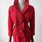 1960s Mid-Century Red Boucle Wool Skirt Suit with Decorative Tassel Buttons - Sz. Small