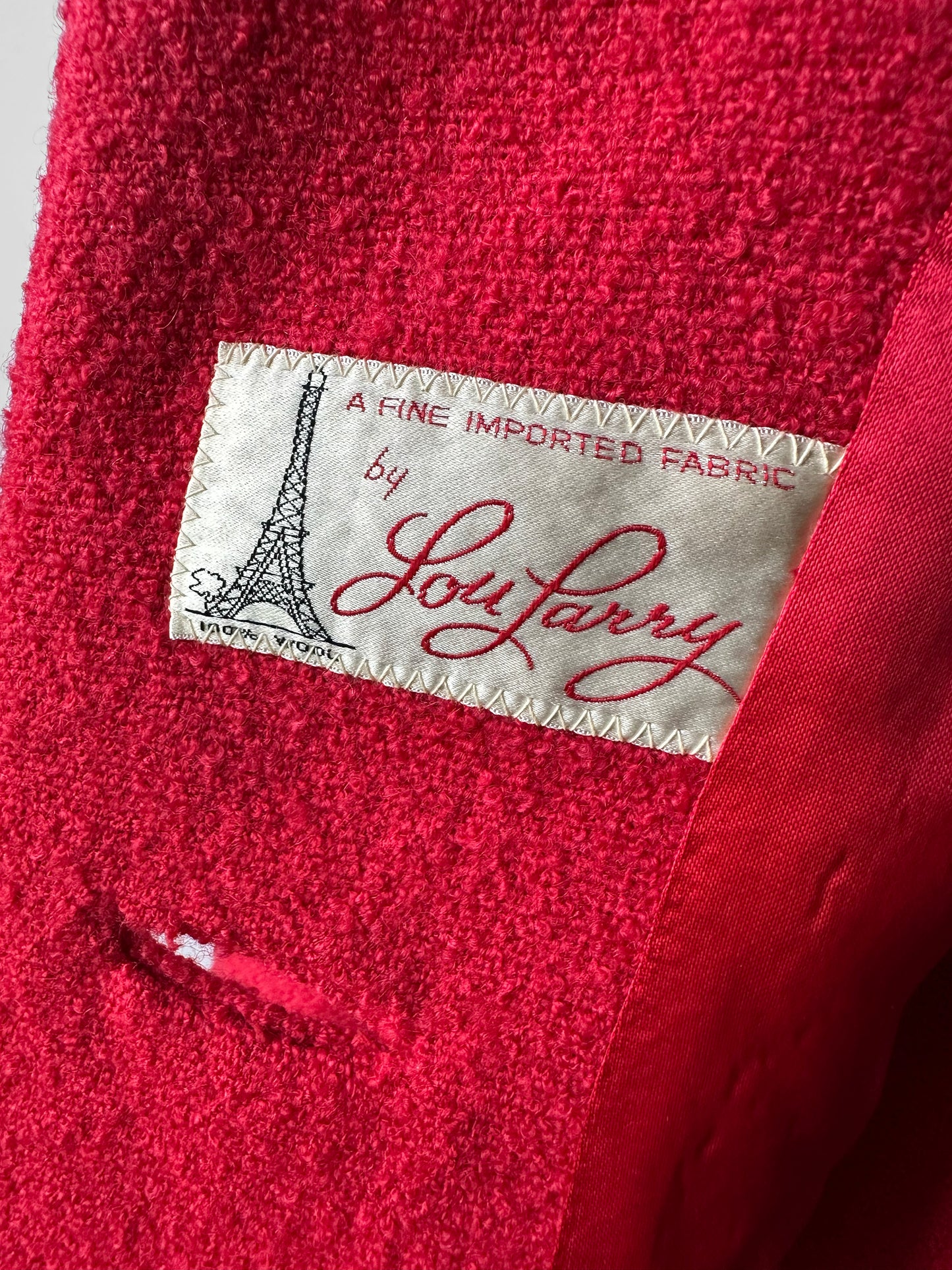 1960s Mid-Century Red Boucle Wool Skirt Suit with Decorative Tassel Buttons - Sz. Small