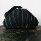 1950s Mid-Century Black Silver Ribbed Fabric Handbag with Coin Purse