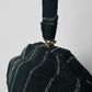 1950s Mid-Century Black Silver Ribbed Fabric Handbag with Coin Purse